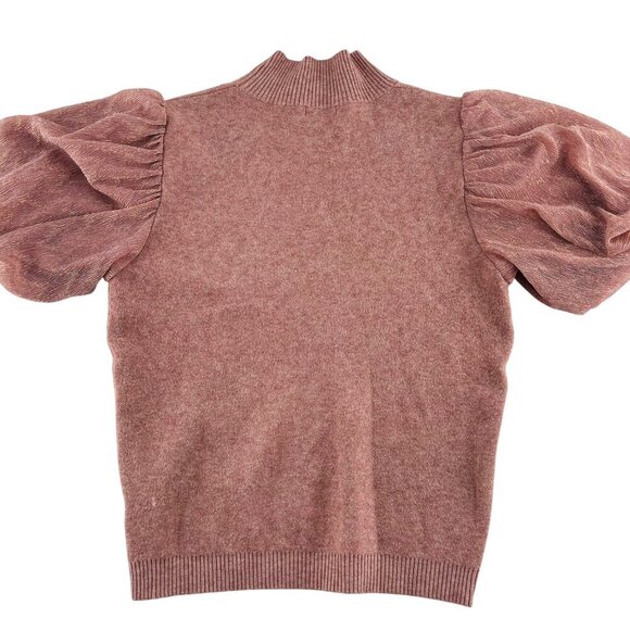 Womens Ontwerfh Puff Sleeve Mock Neck Sweater Top M Pink Polyester Viscose Ribbe - Picture 5 of 5